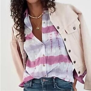 Anthropologie Pink and Purple tie-dyed Button Down Shirt